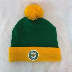 Minnesota Wild Hockey Green & Yellow Pom Pom Cuffed Winter Hat Unisex One Size